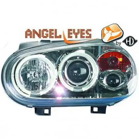 SET DE DEUX PHARES AVANT ANGEL EYES - CHROME VW GOLF 4 - IV (97-03) - MOD 1 Dernière Chance