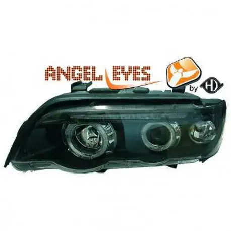 Paiement Sécurisé SET DE DEUX PHARES FOND NOIR AVEC ANGEL EYES BMW X5 E53 PHASE 1 (99-03) - PAS POUR XÉNON - H1/H1