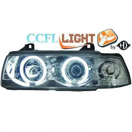 SET DE DEUX PHARES AVANT CCFL ANGEL EYES - CHROME - BMW SÉRIE 3 E36 (90-99) - BERLINE - TOURING Vente Directe
