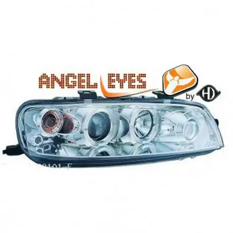SET DE DEUX PHARES AVANT ANGEL EYES DESIGN FIAT PUNTO (99-03) - CHROME - H1&H1 - MOD1 Commander Vite