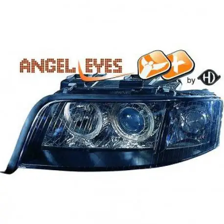 SET DE DEUX PHARES AVANT DESIGN AUDI A6 (97-01) - MOD 1 - D2S&H7 - AVEC REGLAGE HAUTEUR - NOIR Pas Cher