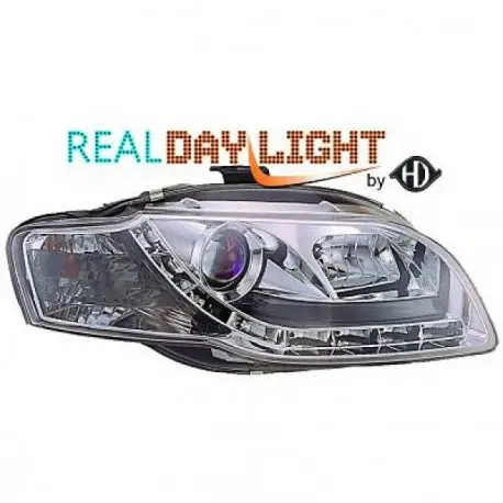SET DE DEUX PHARES AVANT DESIGN AUDI A4 (04-08) - MOD 2 - AVEC REGLAGE HAUTEUR - H1&H7 - CHROME - TUBE DESIGN - CABRIO Prix Promo