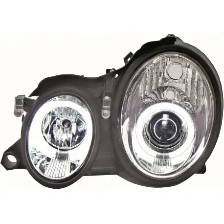 Jusqu’à Épuisement Des Stocks SET DE 2 PHARES AVANT DESIGN ANGEL EYES CCFL MERCEDES CLASSE CLK W208 (97-02) - H1/H1 - TRANSPARENT/CHROME - MOD 1