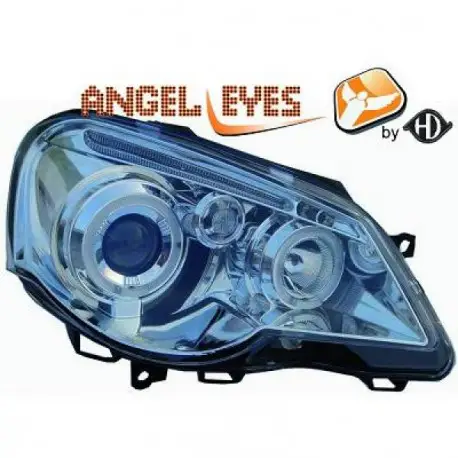 SET DE DEUX PHARES AVANT DESIGN ANGEL EYES À FOND CHROME POUR TOUTES VW POLO 9N3 (05-09) - H1/H1 Produit De Marque