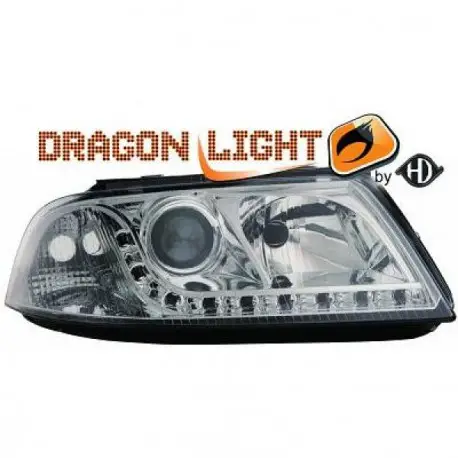 Expédié Aujourd’hui SET DE DEUX PHARES AVANT DESIGN À LED À FOND CHROME POUR TOUTES VW PASSAT 3BG (00-05) SANS XENON D'ORIGINE - MOD2