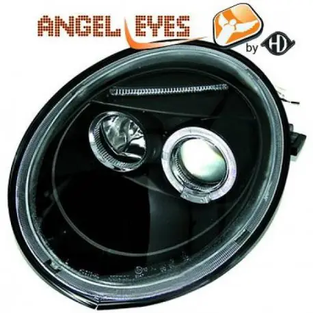 SET DE DEUX PHARES AVANT ANGEL EYES À FOND NOIR VW NEW BEETLE (98-05) Offre Limitée