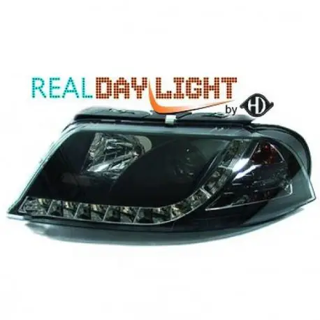 SET DE DEUX PHARES AVANT DESIGN À LED À FOND NOIR POUR TOUTES VW PASSAT 3BG (00-05) SANS XENON D'ORIGINE - MOD1 - FEUX DE JOUR R Prix Bas