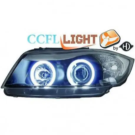Retour Gratuit SET DE DEUX PHARES AVANT ANGEL EYES CCFL - FOND NOIR BMW SÉRIE 3 (05-08) E90 - E91 (BERLINE - TOURING) - H7/H1