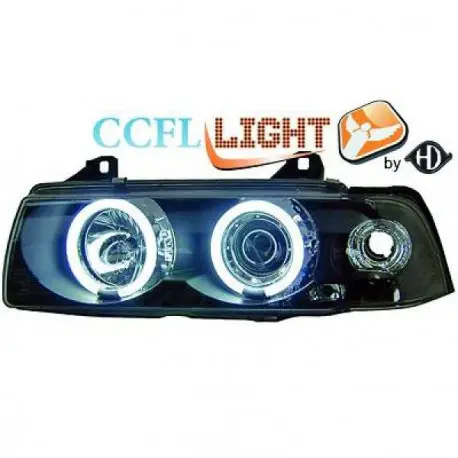 SET DE DEUX PHARES AVANT CCFL ANGEL EYES - NOIR - BMW SÉRIE 3 E36 (90-99) - BERLINE - TOURING Certifié