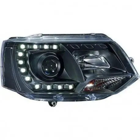 Certifié SET DE DEUX PHARES AVANT DESIGN À LED LOOK XÉNON FOND NOIR VW T5 - TRANSPORTER - CARAVELLE - MULTIVAN (09-15) SANS XÉNON