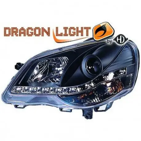 Commande En Gros SET DE DEUX PHARES AVANT DESIGN À LED FOND NOIR POUR TOUTES VW POLO 9N3 (05-09) - H1/H1