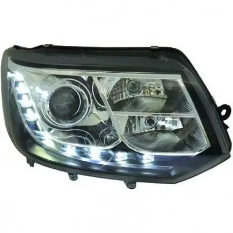 Bon Marché SET DE DEUX PHARES AVANT DESIGN À LED FOND CHROME VW T5 - TRANSPORTER - CARAVELLE - MULTIVAN (09-15) SANS XÉNON D'ORIGINE - H7/H
