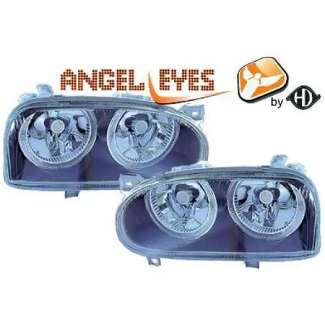 Offre Exclusive SET DE DEUX PHARES AVANT ANGEL EYES FOND NOIR VW GOLF 3 - III (91-97) H7/H7