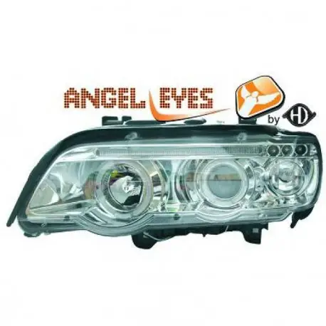 Soldes SET DE DEUX PHARES FOND CHROME ANGEL EYES BMW X5 E53 PHASE 1 (99-03) - PAS POUR XÉNON - H1/H1