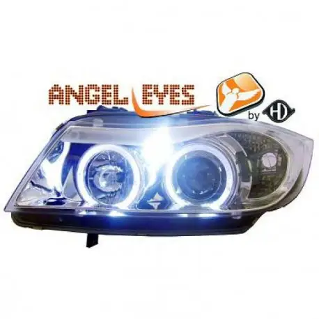 Prix Choc SET DE DEUX PHARES ANGEL EYES BLANC - FOND CHROME BMW SÉRIE 3 (05-08) E90 - E91 (BERLINE - TOURING) - H7/H1