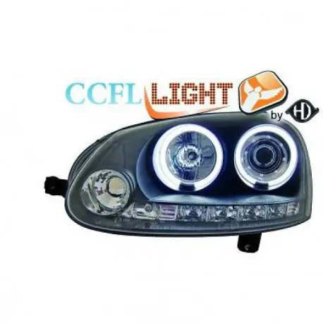 Meilleur Choix SET DE DEUX PHARES AVANT DESIGN AVEC ANGEL EYES BLANC CCFL & LED - NOIR - H1/H1 - VW GOLF 5 (03-08) - JETTA (05-10)