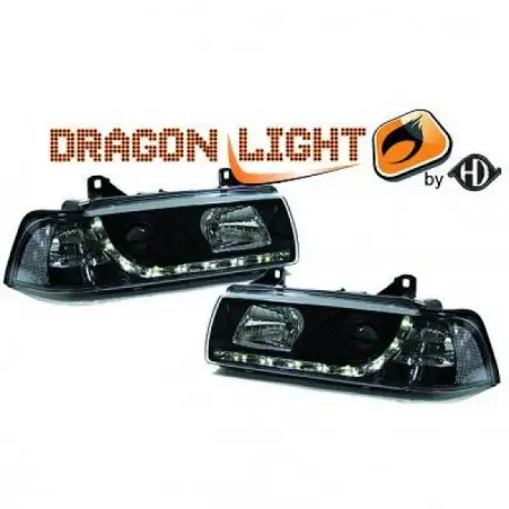 Soldes SET DE DEUX PHARES AVANT DESIGN LED - NOIR FONCÉ - BMW SÉRIE 3 E36 (90-99) - COUPÉ - CABRIOLET