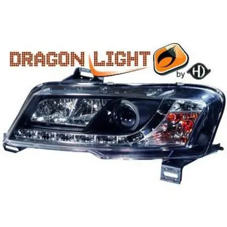 SET DE DEUX PHARES AVANT LED DESIGN FIAT STILO 3 PORTES (01-08) - MOD 1 - NOIR - AVEC REGLAGE HAUTEUR - AVEC FEU ANTIBROUILLARD Meilleure Vente