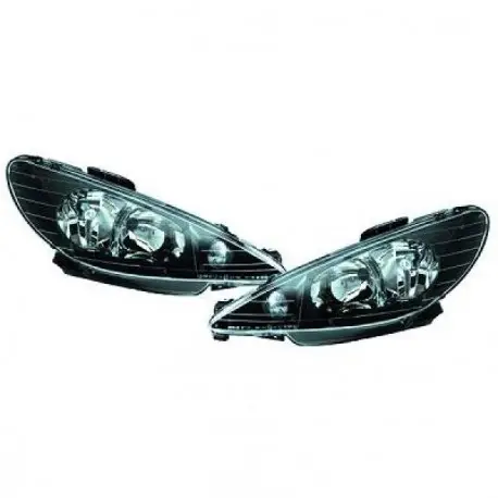 Réduction SET DE DEUX PHARES AVANT DESIGN PEUGEOT 206 (98-08) - MOD 1 - NOIR - H7&H7 - SEULEMENT EN REMPLACEMENT DE PHARE H4