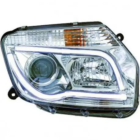Expédié Aujourd’hui SET DE DEUX PHARES AVANT DESIGN DACIA DUSTER (10-14) - CHROME - H7&H1 - AVEC REGLAGE HAUTEUR - AVEC FEUX DE JOURS