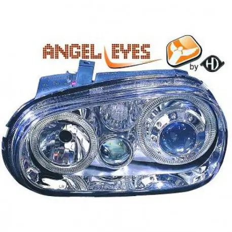 SET DE DEUX PHARES AVANT À LENTILLE LOOK R32 AVEC ANGEL EYES - CHROME VW GOLF 4 - IV (97-03) H7/H7/H3 Meilleure Vente