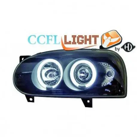 Meilleure Vente SET DE DEUX PHARES AVANT ANGEL EYES BLANC AU CCFL FOND NOIR VW GOLF 3 - III (91-97) H1/H1