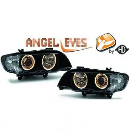 Vente Directe SET DE DEUX PHARES FOND NOIR AVEC ANGEL EYES BMW X5 E53 PHASE 1 (99-03) - PAS POUR XÉNON - H7/H7