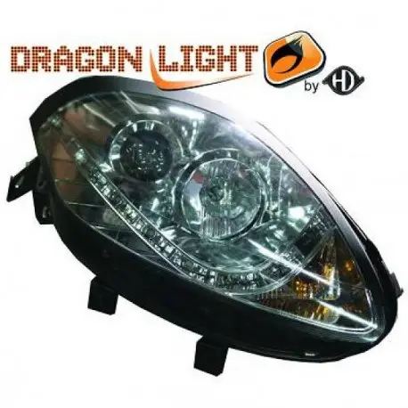 Jusqu’à Épuisement Des Stocks SET DE DEUX PHARES AVANT LED DESIGN FIAT BRAVO (07-13) - CHROME - AVEC REGLAGE HAUTEUR - H1&H1