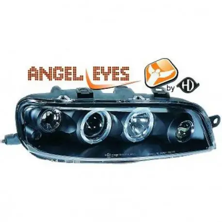 SET DE DEUX PHARES AVANT ANGEL EYES DESIGN FIAT PUNTO (99-03) - NOIR - H1&H1 - MOD1 Meilleur Prix