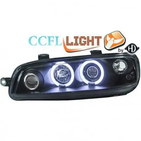 SET DE DEUX PHARES AVANT DESIGN ANGEL EYES BLANC AU CCFL FIAT PUNTO (99-03) - NOIR - H1&H1 - MOD2 Offre Limitée