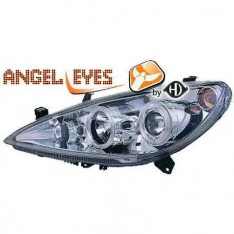 Prix Réduit SET DE DEUX PHARES AVANT DESIGN ANGEL EYES PEUGEOT 307 (01-05) - CHROME - AVEC ANTIBROUILLARD - H1&H1&H7