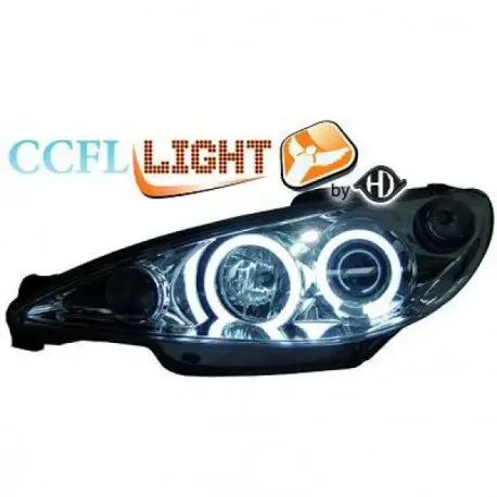 SET DE DEUX PHARES AVANT DESIGN ANGEL EYES AU CCFL PEUGEOT 206 (98-08) - MOD 2 - CHROME - H1&H1 Acheter Direct