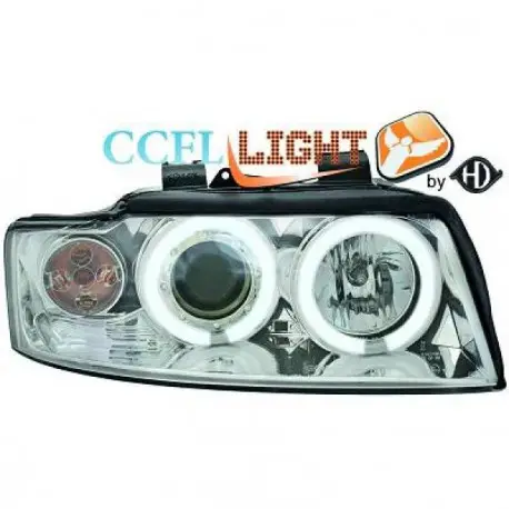 Petit Prix SET DE DEUX PHARES AVANT DESIGN AUDI A4 (01-04) - MOD 1 - AVEC REGLAGE HAUTEUR - H1&H1 - CHROME