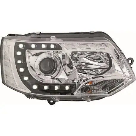 SET DE DEUX PHARES AVANT DESIGN À LED LOOK XÉNON FOND CHROME VW T5 - TRANSPORTER - CARAVELLE - MULTIVAN (09-15) SANS XÉNON Réduction