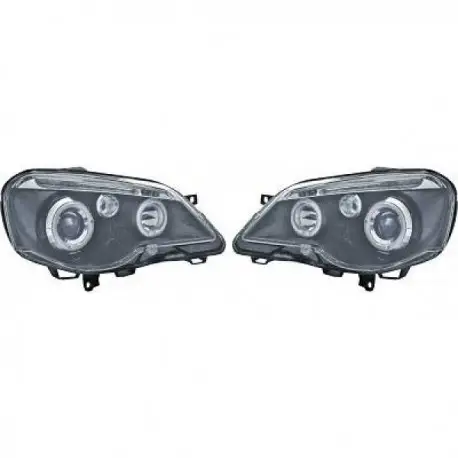 Certifié SET DE DEUX PHARES AVANT DESIGN ANGEL EYES À FOND NOIR POUR TOUTES VW POLO 9N3 (05-09) - H1/H1