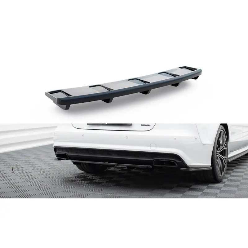 Remise CENTRAL ARRIERE SPLITTER AUDI A7 S-LINE C7 FL (AVEC BARRES VERTICALES) - MAXTON DESIGN - FINITION NOIR BRILLANT