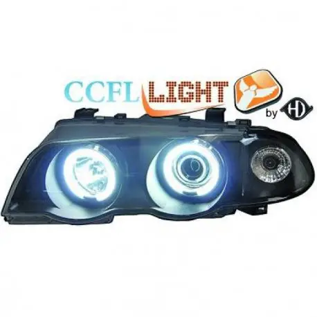 SET DE DEUX PHARES AVANT ANGEL EYES CCFL FOND NOIR BMW E46 BERLINE - TOURING (98-01) - PHASE 1 Livraison Gratuite