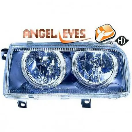 Vente Directe SET DE DEUX PHARES AVANT ANGEL EYES FOND NOIR VW VENTO (92-98) H7/H7