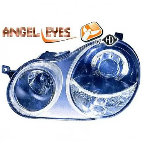 SET DE DEUX PHARES AVANT DESIGN ANGEL EYES À FOND NOIR POUR TOUTES VW POLO 9N (01-05) - H7/H7 Meilleure Vente