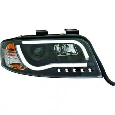 SET DE DEUX PHARES AVANT DESIGN AUDI A6 (01-04) - MOD 2 - R87 - H1&H1 - AVEC REGLAGE HAUTEUR - NOIR Nouvel Arrivage