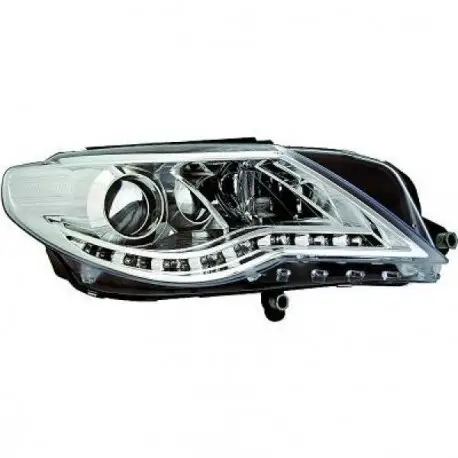 Meilleur Choix SET DE DEUX PHARES AVANT DESIGN À LED À FOND CHROME POUR TOUTES VW PASSAT CC (08-12) SANS XENON D'ORIGINE