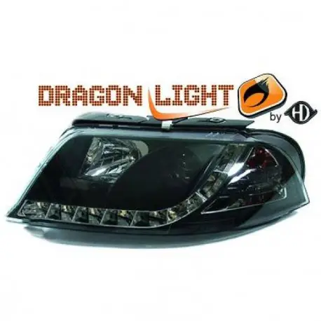 Quantité Limitée SET DE DEUX PHARES AVANT DESIGN À LED À FOND NOIR POUR TOUTES VW PASSAT 3BG (00-05) SANS XENON D'ORIGINE - MOD1