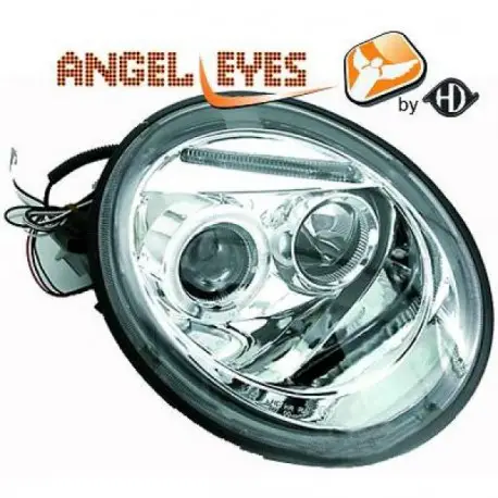 Seulement Aujourd’hui SET DE DEUX PHARES AVANT ANGEL EYES À FOND CHROME VW NEW BEETLE (98-05)