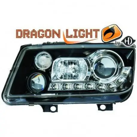 Vente Directe SET DE DEUX PHARES FOND NOIR À LED POUR VW BORA BERLINE ET BREAK (98-05) - PAS POUR XENON - H1/H1