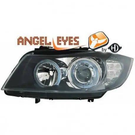 Vente Flash SET DE DEUX PHARES ANGEL EYES NOIR BMW SÉRIE 3 (05-08) E90 - E91 (BERLINE - TOURING) - H7/H7 & CLIGNO LED