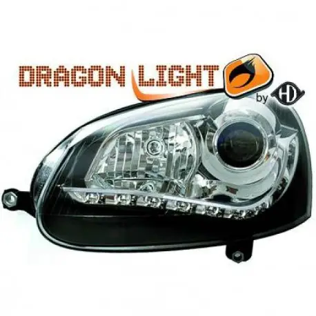 SET DE DEUX PHARES AVANT DESIGN AVEC LED - CHROME & NOIR - H7/H7 - VW GOLF 5 (03-08) - JETTA (05-10) Jusqu’à Épuisement Des Stocks