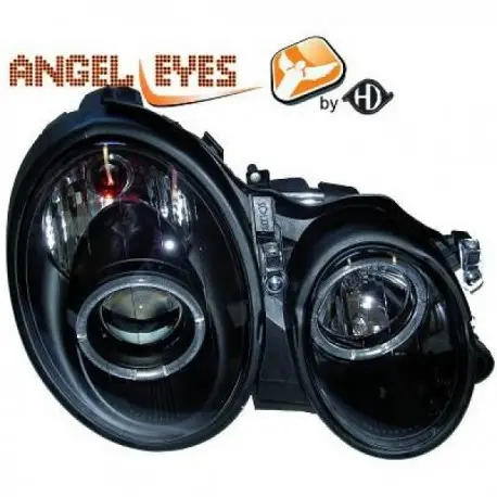 Certifié SET DE PHARES AVANT DESIGN ANGEL EYES MERCEDES CLASSE E W210 (95-99) - H7/H1 - TRANSPARENT/NOIR