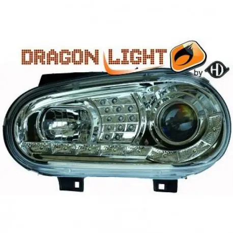 SET DE DEUX PHARES AVANT À LED - CHROME VW GOLF 4 - IV (97-03) - CLIGNOTANT LED - MOD 2 Dernier Modèle