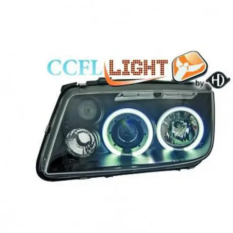 SET DE DEUX PHARES AVANT FOND NOIR ANGEL EYES AU CCFL POUR VW BORA BERLINE ET BREAK (98-05) - PAS POUR XENON - H1/H1/H3 Réduction