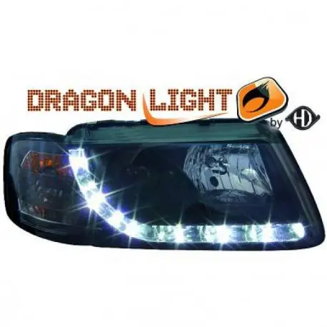 Expédié Aujourd’hui SET DE DEUX PHARES AVANT DESIGN AUDI A3 (96-00) - MOD 3 - NOIR - LED - H1&H1 - AVEC REGLAGE HAUTEUR
